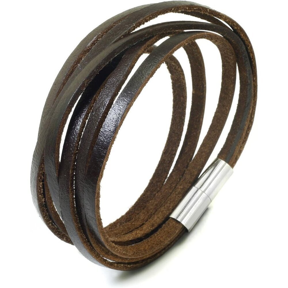 Monotone Rough Finish Genuine Leather Wrap Bracelet Wristband